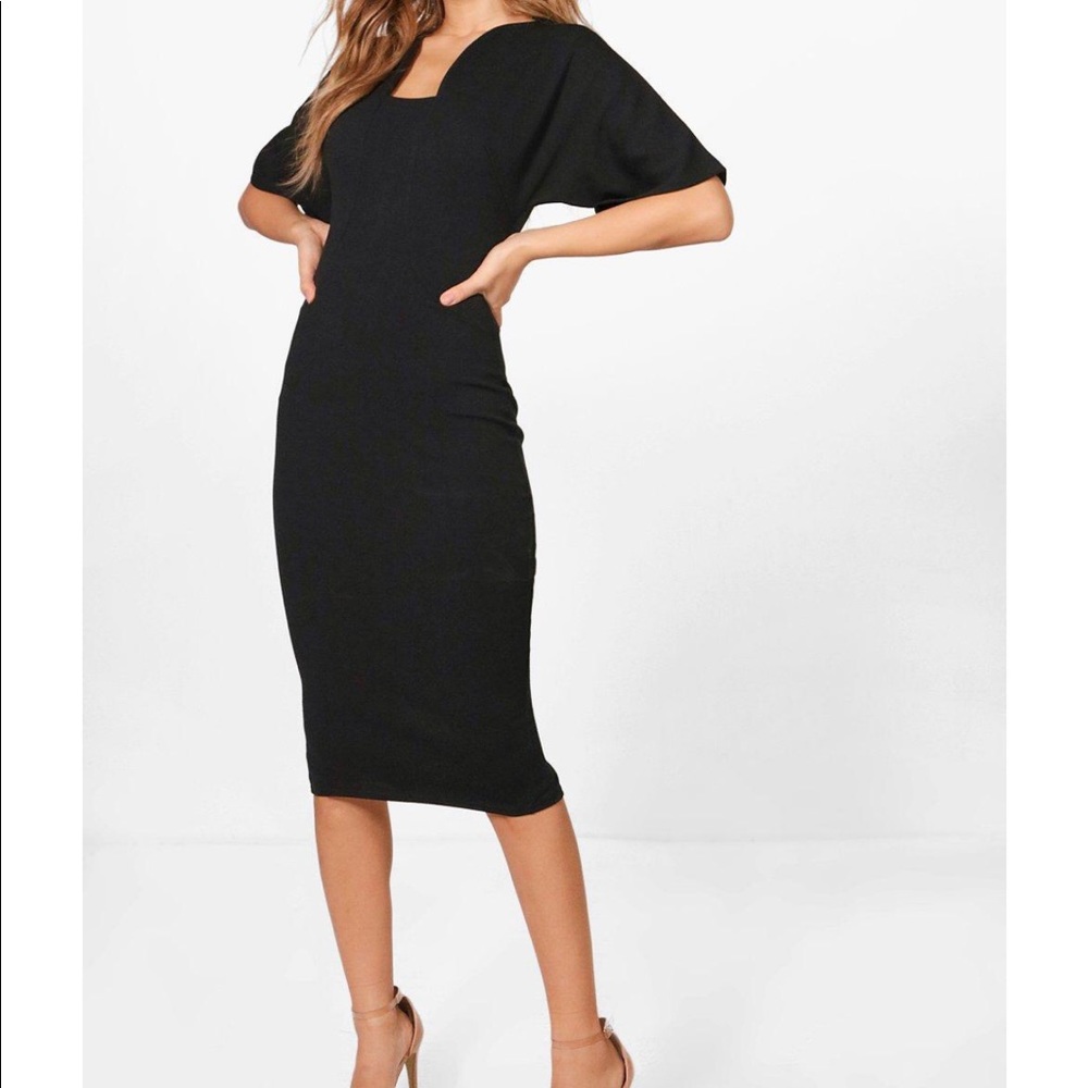 Black curved neck dress